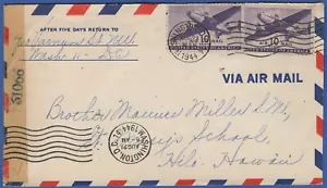 1944 WWII Censored cover Wash. DC to Hilo, HAWAII, 10c Transports x 2 - Picture 1 of 2