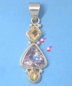 J054 Sterling Silver Amethyst Citrine Pendant New AS-IS Solid 925 - Picture 1 of 2