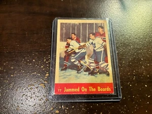 1955-56 Parkhurst JAMMED ON THE BOARDS #77 BELIVEAU HARVEY SLOAN MACDONALD - Bild 1 von 2