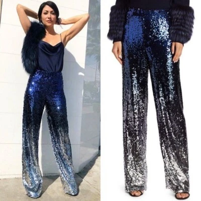 Alice + Oliva Elba Ombre Sequin Azure Multi Straight Wide Leg Pants Size S - Image 1 of 4