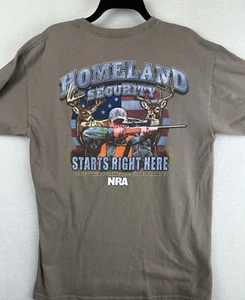 NRA T-Shirt Mens L Official Sportsmen Homeland Security Tan Double Sided Hunting - Picture 1 of 10