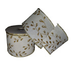 2.5 inch x 7.5 yards, Ivory/Cream Gold Paisley Wired Ribbon