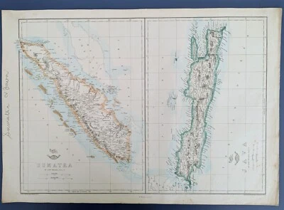 Mapa litográfico antiguo Sumatra Java Indonesia Weller 1863 Foto 1 de 4