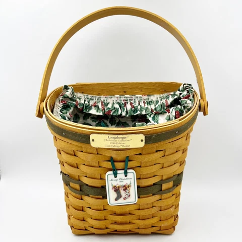 1998 Longaberger Glad Tidings Basket Protector & liner Christmas Tie On No Lid Cover