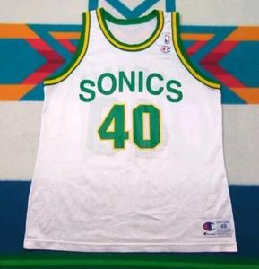 Vintage Shawn Kemp Seattle Sonics Champion Jersey Made In USA White Size 48 XL - Picture 1 of 8