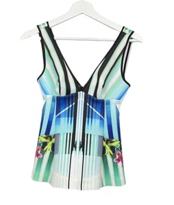 Top de buceo Clover Canyon para mujer XS cuello en V peplum moderno geométrico floral fiesta - Imagen 1 de 8