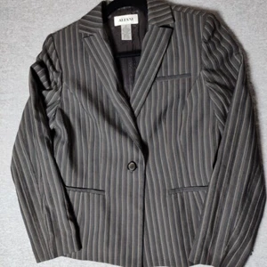Alfani Suit Blazer Womens Sz 10 Gray Striped Single Button Jacket - Picture 1 of 7