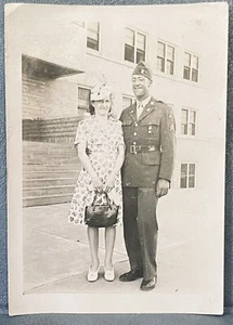 Interracial Couple ~ White Woman & Black US Army Sergeant Snapshot Photograph  - Picture 1 of 2