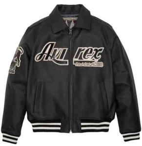 New Men's Loin Avirex Real Leather Bomber American Flight Jacket Black Icon - Picture 1 of 3