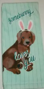 Asciugamano da cucina in cotone con stampa SOMEBUNNY LOVES YOU completo non tagliato - Foto 1 di 2