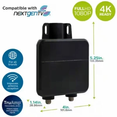 ONN Outdoor HD Antenna Signal Booster Amplifier NEXTGEN ATSC 3.0, 4K UHD HDR - Image 1 of 4