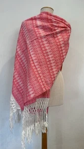 Mexican Rebozo Patzcuaro Pink White Fish Rosa Rosita Blanco Pescado Wrap Shawl - Picture 1 of 7