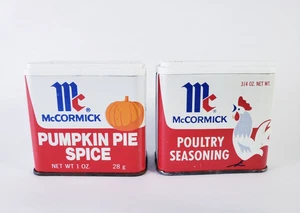 Vintage McCormick Pumpkin Pie Spice & Poultry Seasoning Tins - Picture 1 of 15
