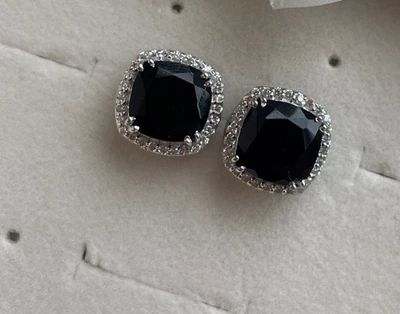 Orecchini anniversario argento925 onice nera naturale taglio cuscino pietra... - Immagine 1 di 2