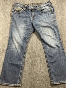 Rock Revival Jeans Gore Men, 38/29 Straight Blue Medium Distressed Wash - Picture 1 of 10
