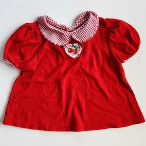 Healthtex Vintage 1980s Girls Red Gingham Collared Cherry Swing Top Size 5 - Picture 1 of 6