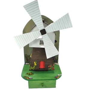 PAULINE RALPH Wood Windmill Cottage House Trinket Box and Reuge Music Box Works! - Picture 1 of 14
