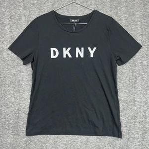 DKNY Damen schwarzes Kurzarm T-Shirt gesticktes Logo Gr. L, neu mit Etikett - Bild 1 von 8