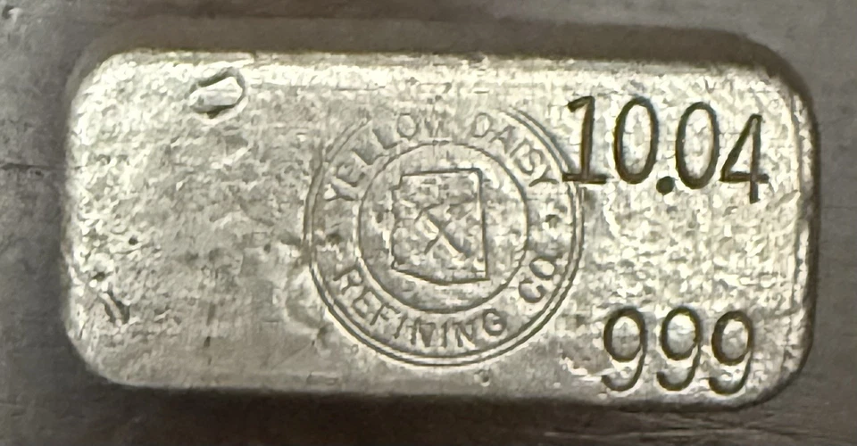 Vintage Yellow Daisy Refining Co. Poured Silver Bar 10.04 Oz Super Rare Piece - Imagem 1 de 4