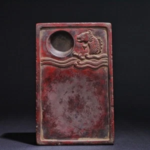 Rare Chinese Antique Red Duan Inkstone Hand Carving Vivid Fish Ink Stone Marks - Picture 1 of 9