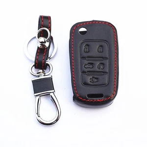 For Buick Chevrolet GMC Black Leather Remote Smart Key Fob Chain Holder Cover - Picture 1 of 5