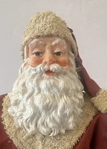 Vtg Fabric Mache Santa Claus Father Christmas Decoration Figure Gift Bag 10.5 In - Picture 1 of 8