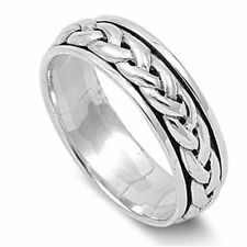 Men 7mm 925 Sterling Silver right hand Band Braided Spinner Ring / Gift Box