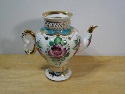 Tetera de porcelana imperial rusa Lomonosov patrones florales brillantes oro 22K rara Foto 1 de 4
