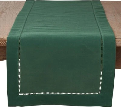 Corredor de mesa con dobladillo verde jade - 16" x 72", diseño clásico elegante Foto 1 de 3