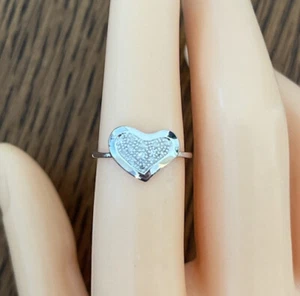 9ct White Gold Heart Shaped Diamond Ring, UK Size L, EU Size 50 1/2 - Picture 1 of 5