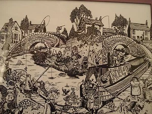 Original Ink Etchings 1987 Sid Blackburn ENG 8"x10"NTL Fishing Bridge Asian - Picture 1 of 6