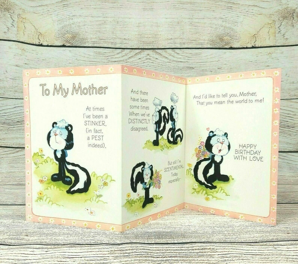 Happy Birthday To My Mother Greeting Card Humorous Card Vintage Unused A Skunk - Image 1 of 4