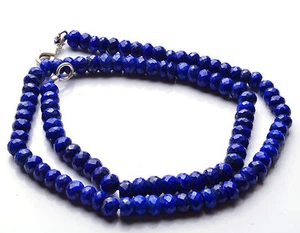 NATURAL INTENSE BLUE FACETED LAPIS LAZULI Rondelle BEADS NECKLACE 5.5 TO 6MM 17" - Picture 1 of 4