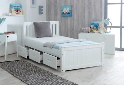 White Mission Single Bed Storage Wooden Bed with Drawers Pine Mattress Option