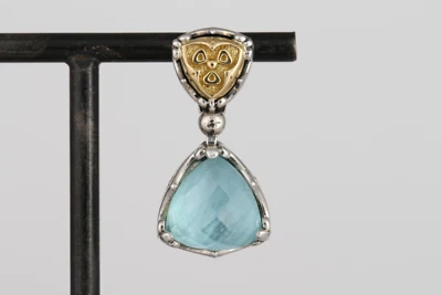 Konstantino Silver & Gold Triangular Aquamarine, Topaz, and MOP Triplet Earrings - Image 1 of 4