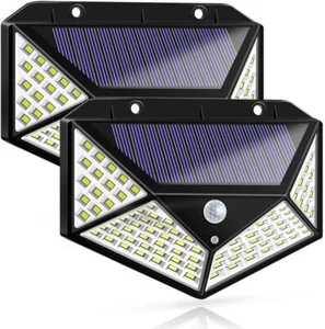 Solar Motion Sensor Lights 100 LEDs Outdoor 3 Modes with 270° Wide Angle (2PK) - Picture 1 of 8