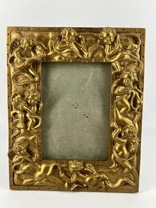 Gold Tone Hard Resin 4.5x3.5 Cherub Angels Photo Frame - Picture 1 of 10