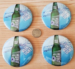 4 pinbacks/insignias Rolling Rock Light de 3" de lote antiguo - Imagen 1 de 2