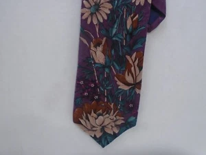 Don Giovanni Neck Tie Plum Floral Italian Silk Length 60" Width 3.75" - Picture 1 of 2