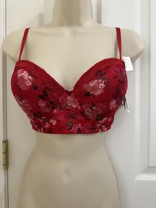 Jessica Simpson Lace Floral Red Push Up Underwire Bra Women’s Size 38C - Picture 1 of 10