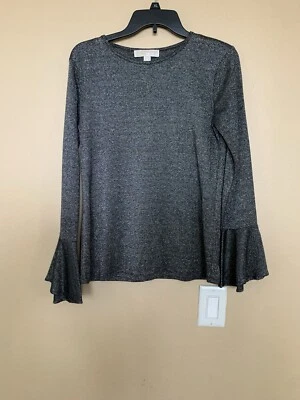 Blusa MICHAEL MICHAEL kors feminina média preta manga sino glitter logotipo top - Imagem 1 de 4