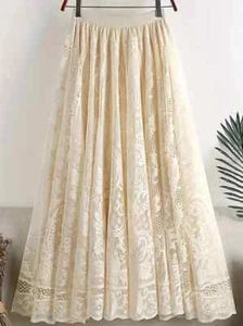 Women's Ivory Elegant Floral Lace Midi Full Hem Skirt Size M~2X - Picture 1 of 3