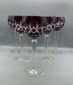 AJKA Cut to Clear Crystal Wine Glasses Arabella Pattern set of 6 Made in Hungary - Picture 1 of 14