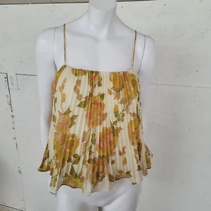 Rebecca Taylor Wild Peony Tank Womens XS Pleated Lined Spaghetti Strap Floral - Picture 1 of 13