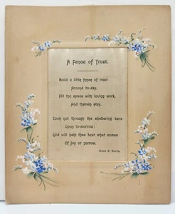 Poem on Silk with Hand Painted Flower Frame - Victorian Mary F. Butts Christian - Picture 1 of 5