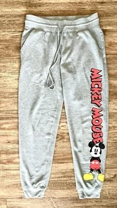 Disney Mickey Mouse Women Sz M Gray Sweatpants Pull Cord Appliqué Polyester Bl  - Picture 1 of 2