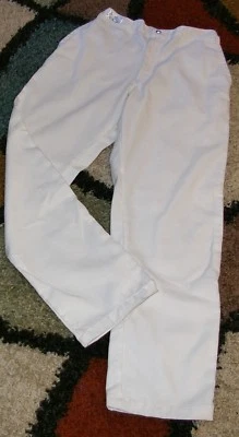 Men Chef Cook Pant Zipper Fly Side Elastic Back 4 Pocket White Sz Small (30/32) - Image 1 of 4
