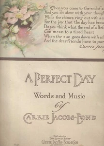 A Perfect Day Words And Music Carrie Jacobs-Sheet Music Piano Vocal Cello Low - Picture 1 of 1