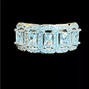 Zircon 925 5 Stone Silver Band Ring D13 - Picture 1 of 10
