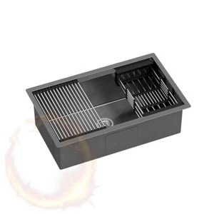 Cefito Kitchen Sink Stainless Steel 70X45CM Single Bowl with Drying Rack Black - Picture 1 of 7